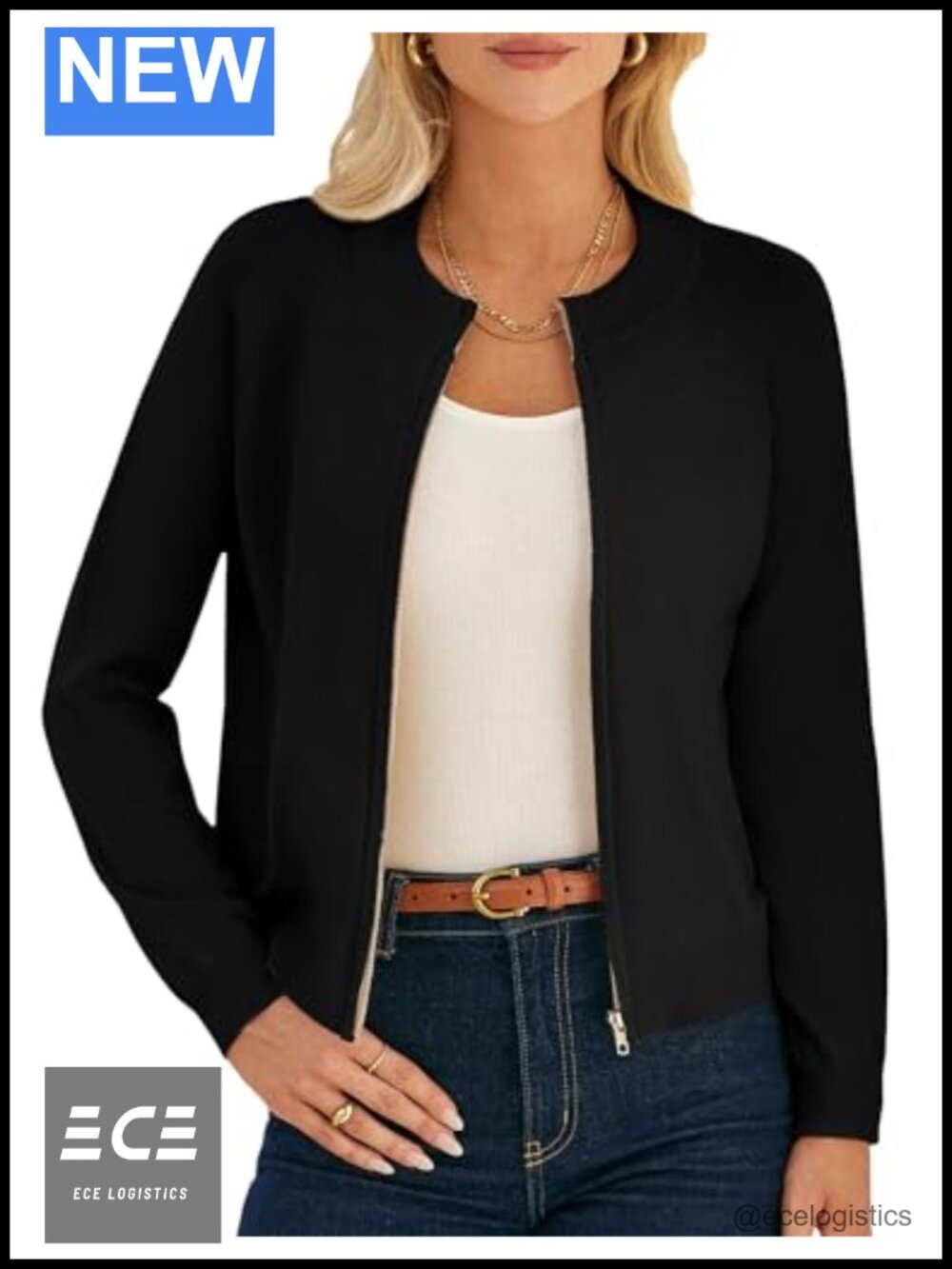 Women's Zip Up Long Sleeve Knit Cardigan Sweater Jacket Lightweight
